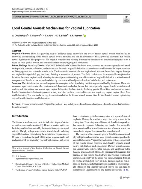 lubrification vaginale|Local Genital Arousal: Mechanisms for Vaginal Lubrication